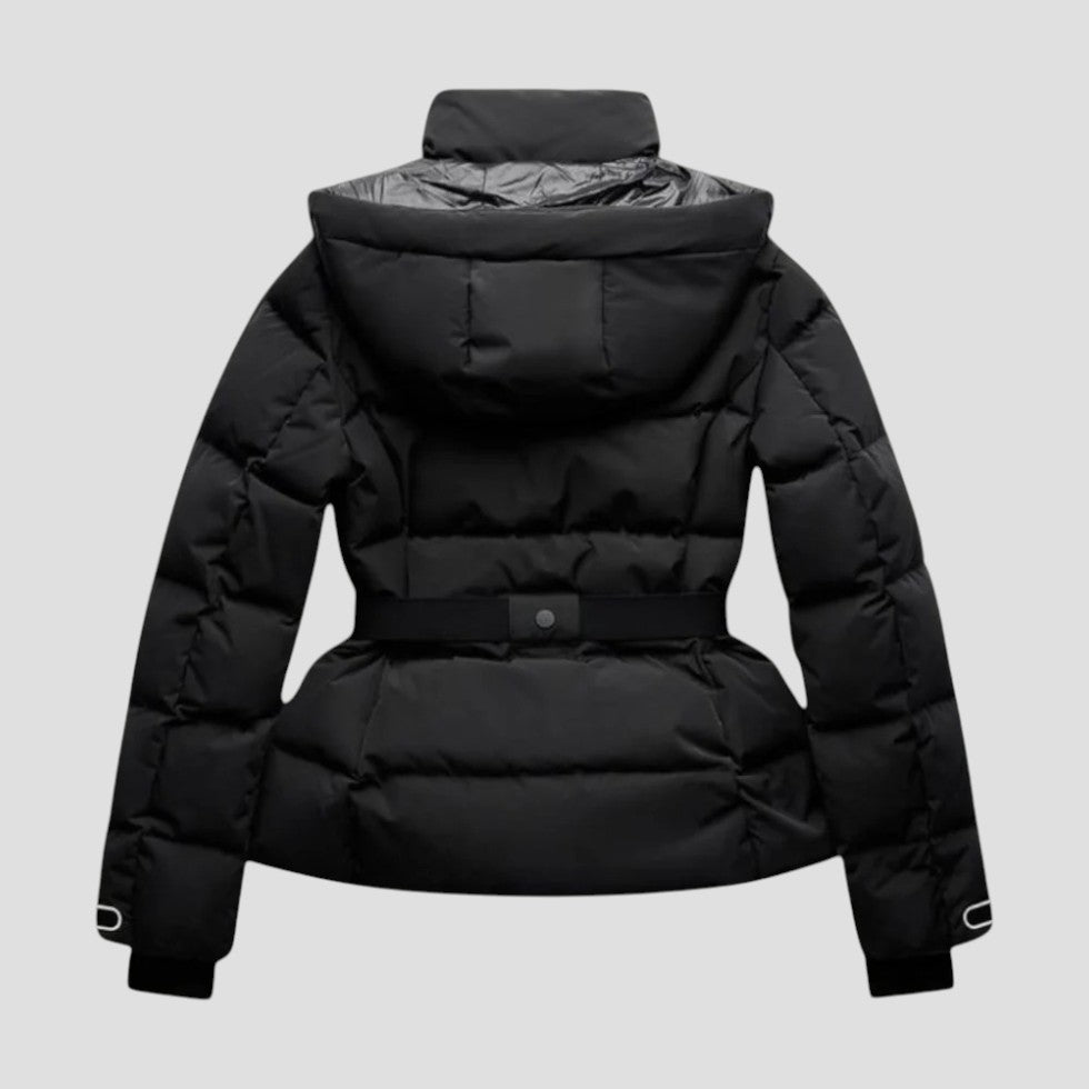 Women’s Belted Puffer Jacket with Detachable Hood