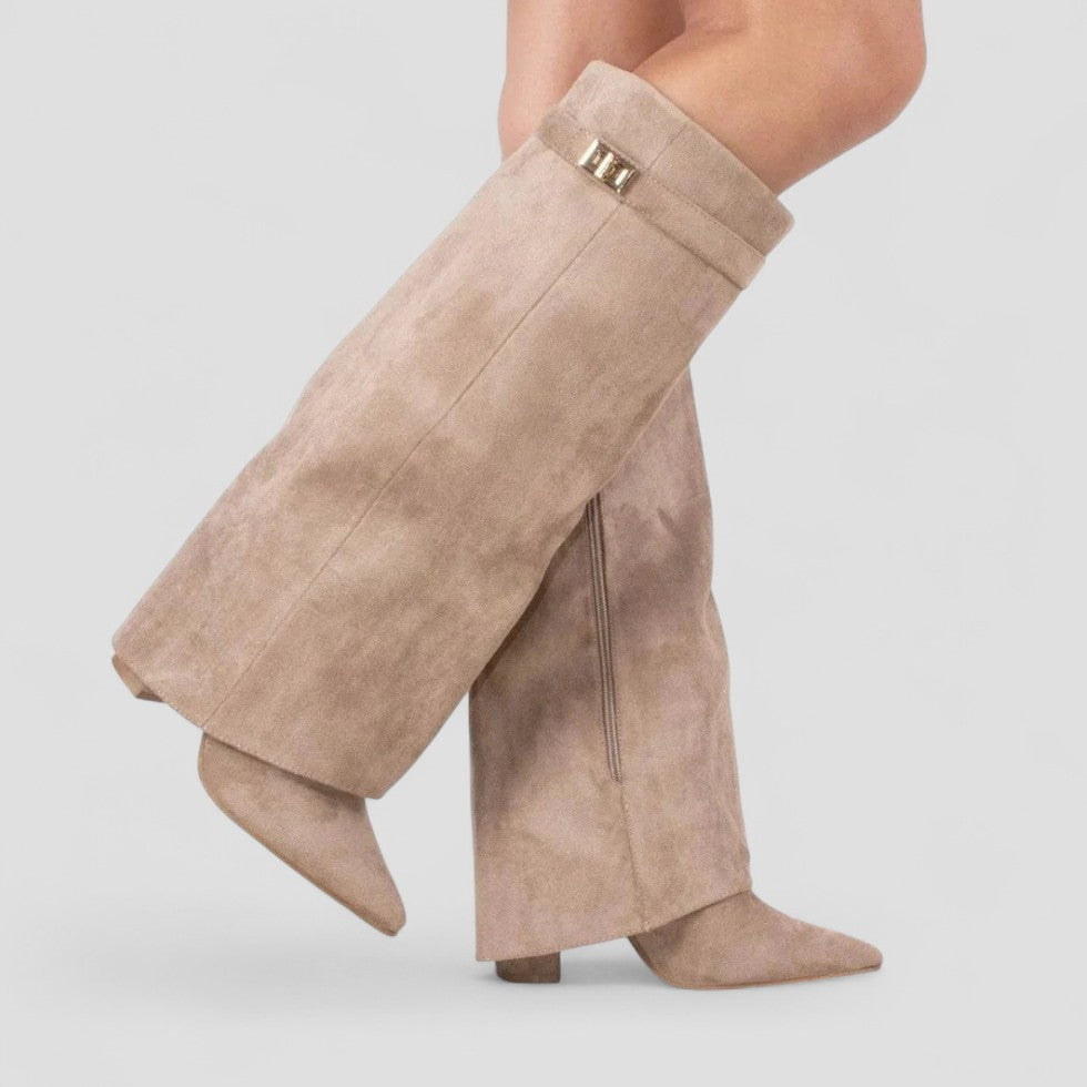 Pointed Toe Fold Over High Boots