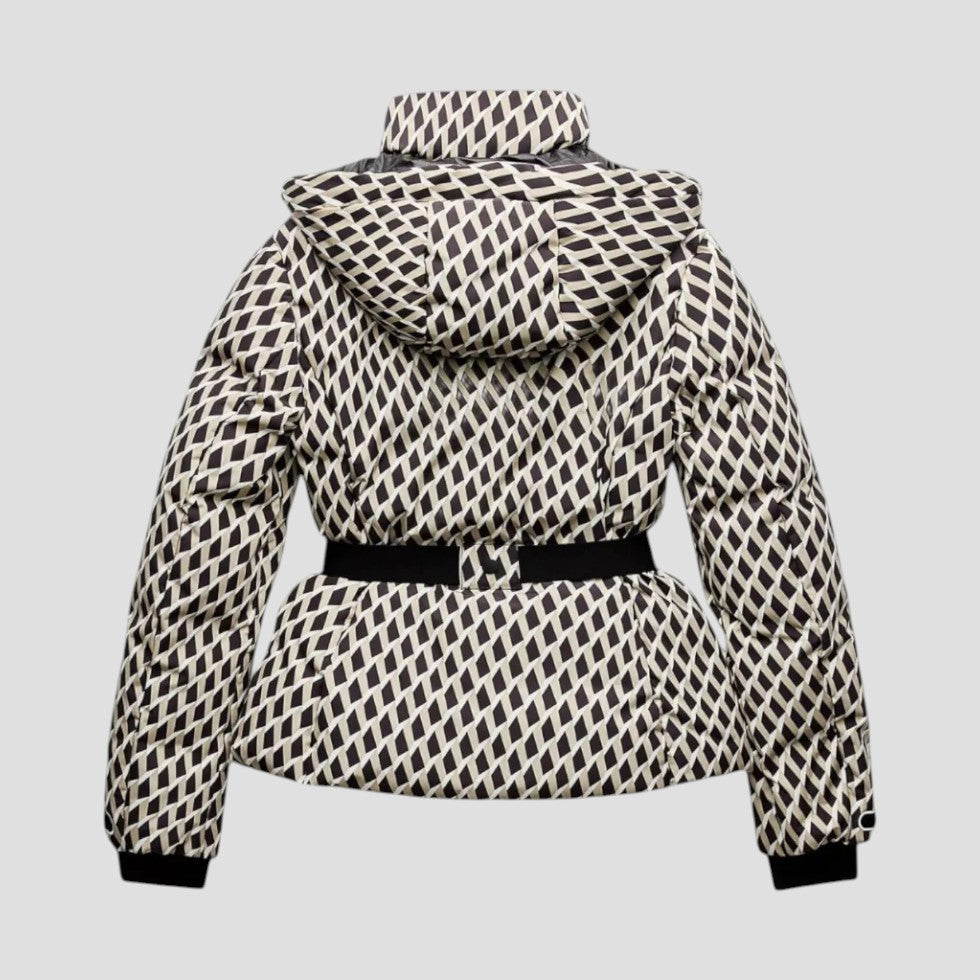 Padded Belted Diamond Pattern Winter Puffer Jacket