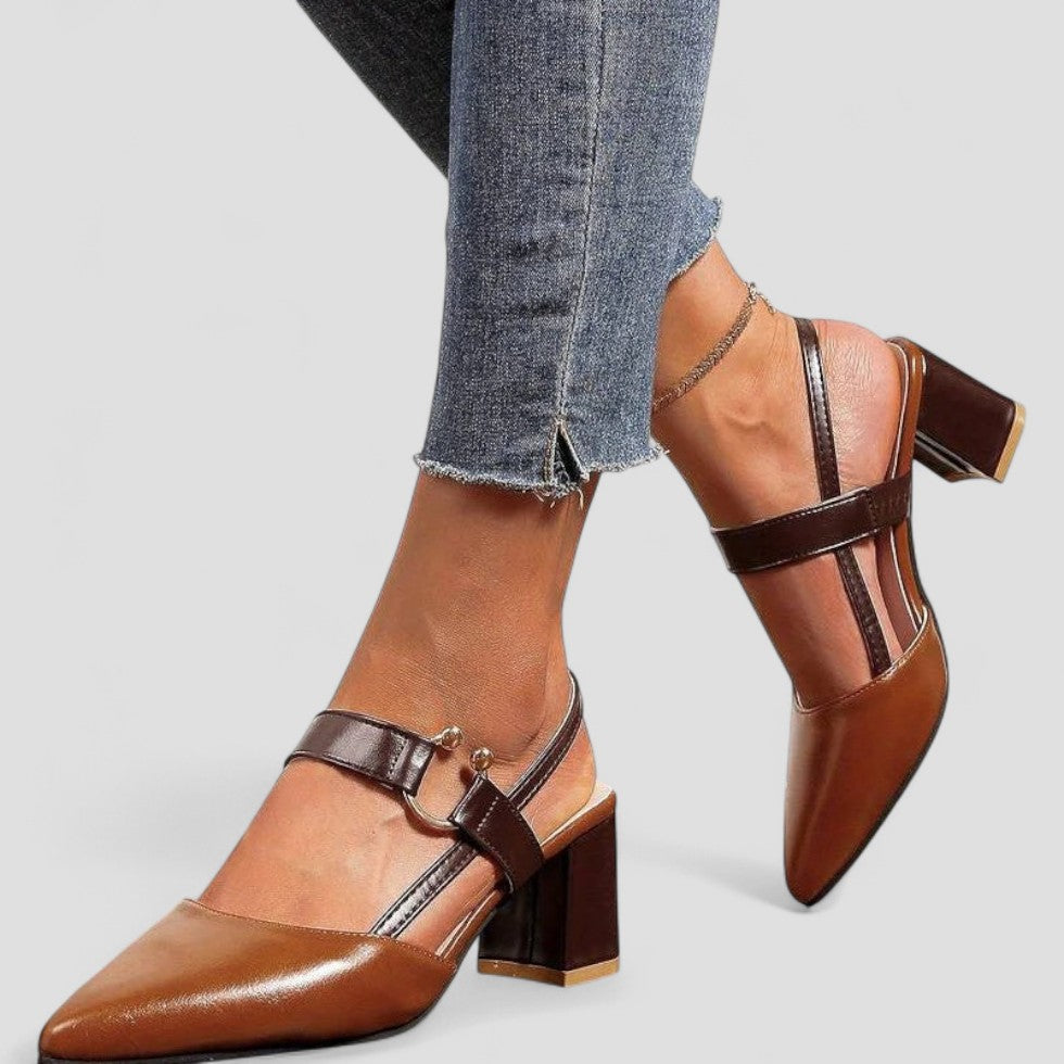 Pointed Toe Block Heel Slingback Shoes