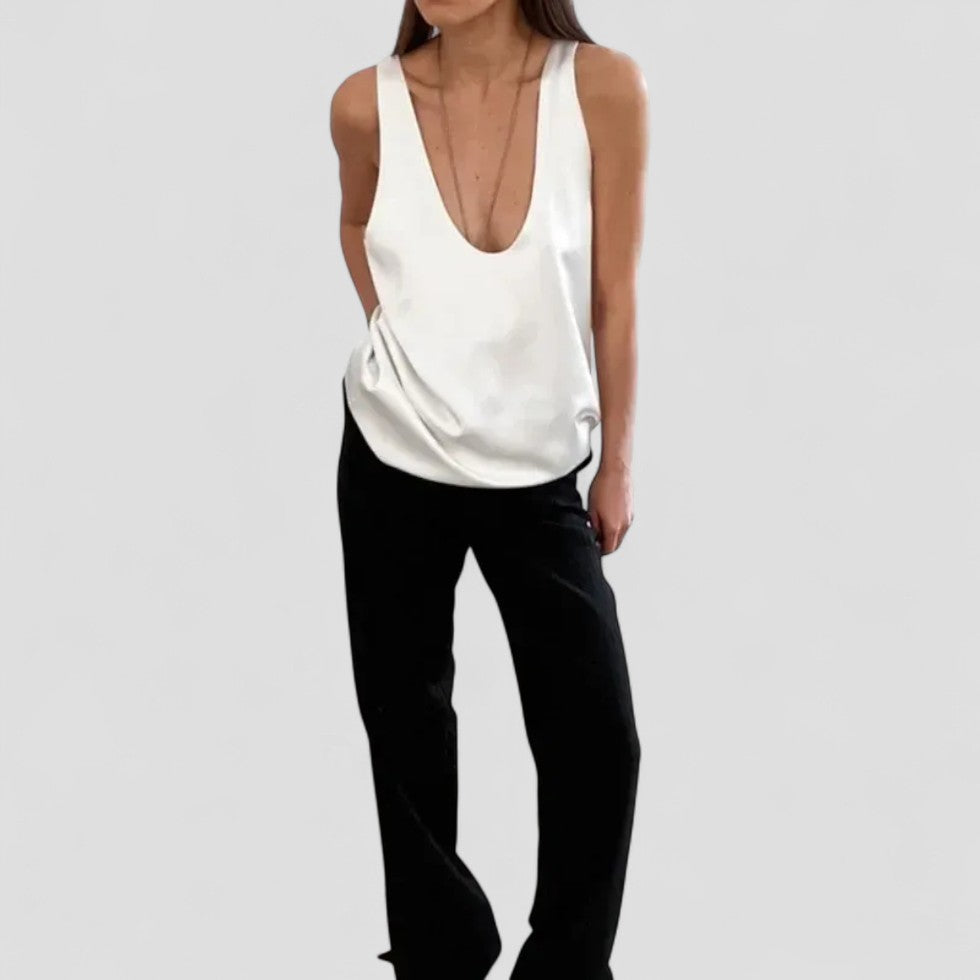 Satin Deep Scoop Neck Tank Top