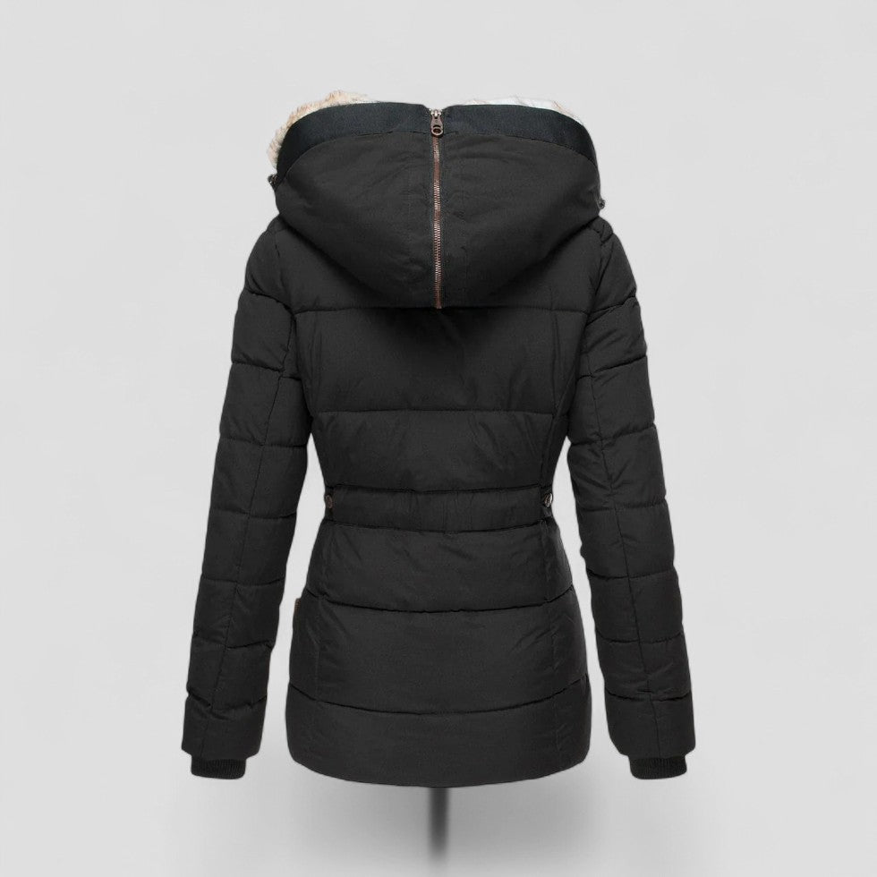 Women’s Hooded Winter Puffer Coat with Faux Fur Trim