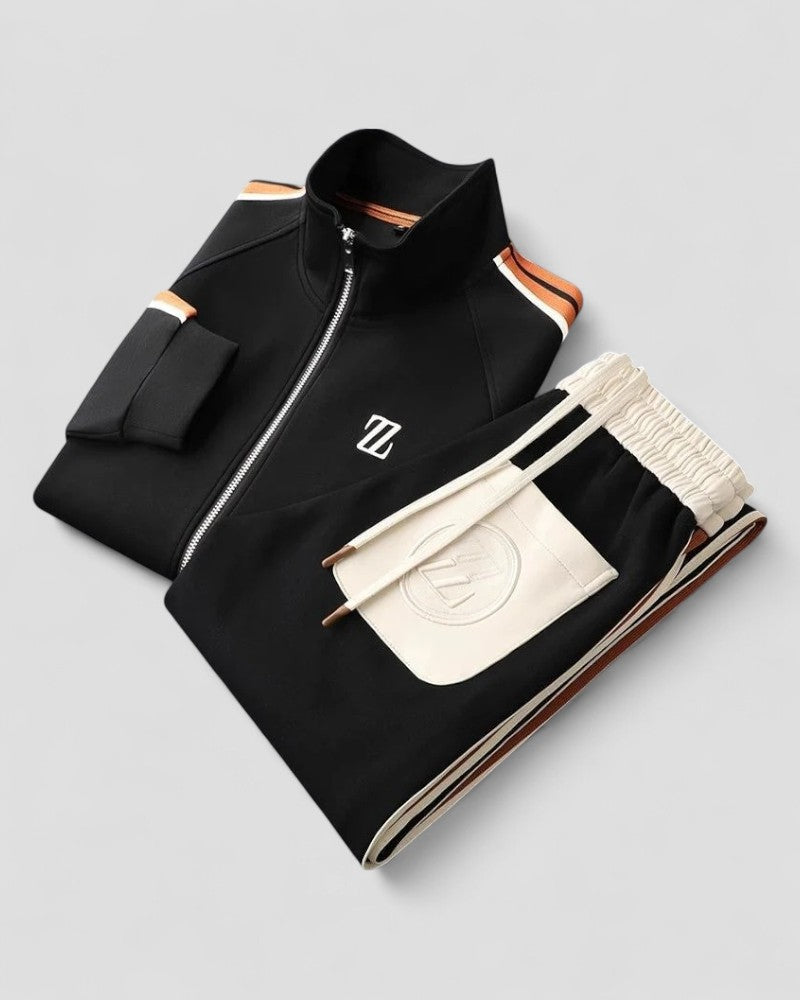 Mens Two Piece Athletic Tracksuit Set with Zip Jacket