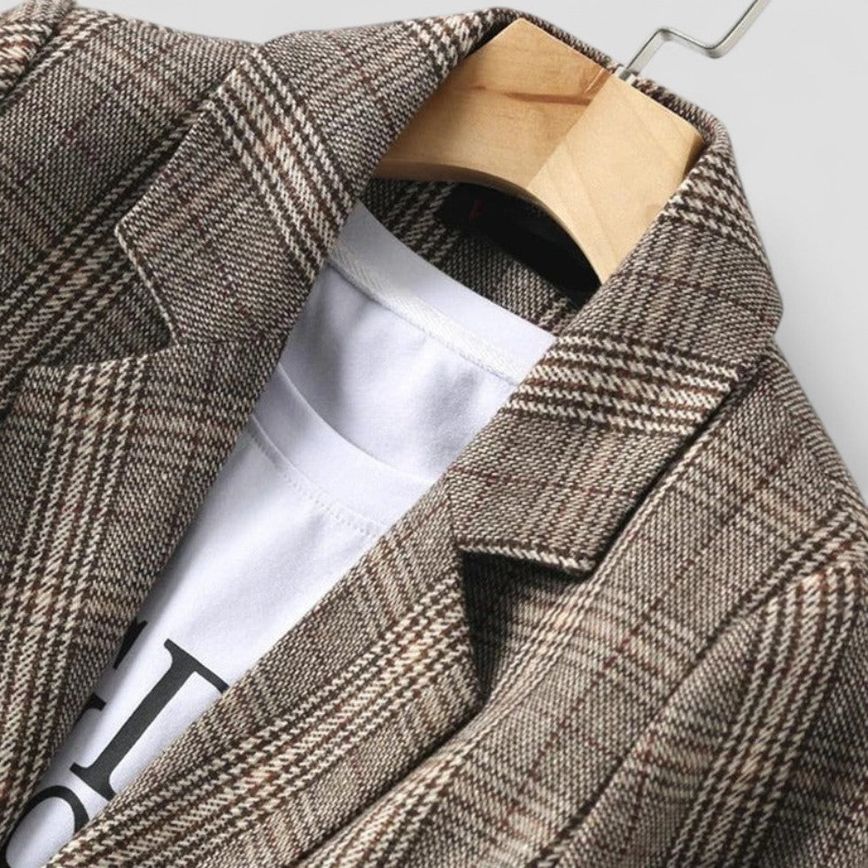 Wool Blend Checked Single Breasted Blazer
