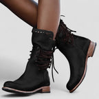Studded Lace Up Leather Ankle Boots