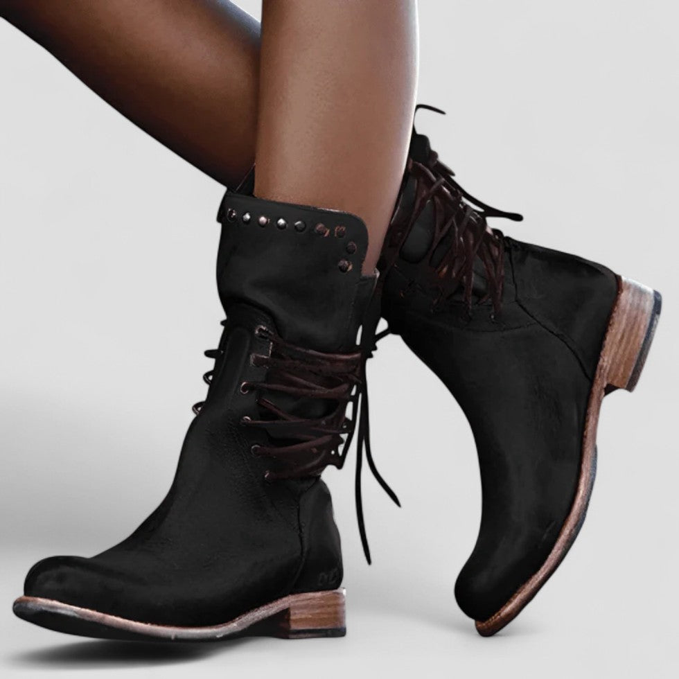 Studded Lace Up Leather Ankle Boots