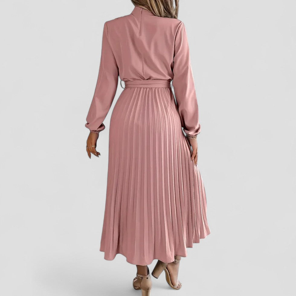 Pleated Long Sleeve Midi Dress