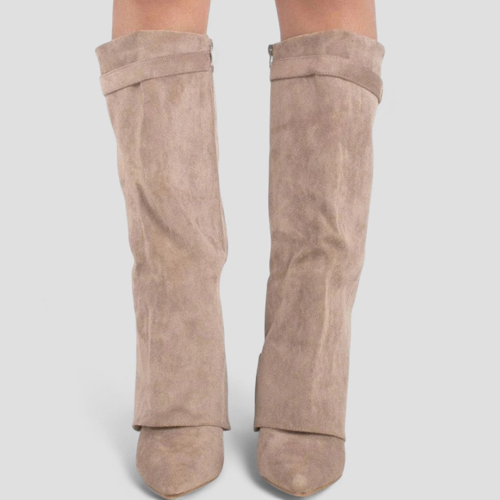 Pointed Toe Fold Over High Boots