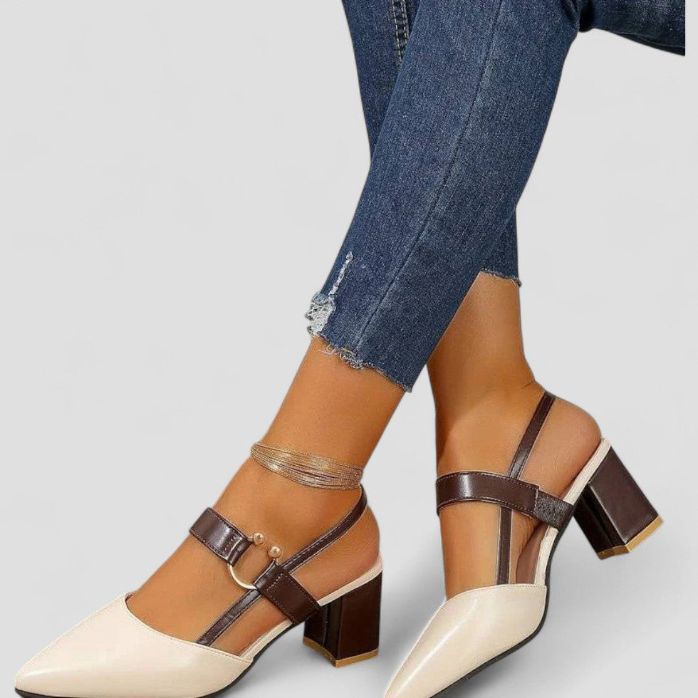 Pointed Toe Block Heel Slingback Shoes
