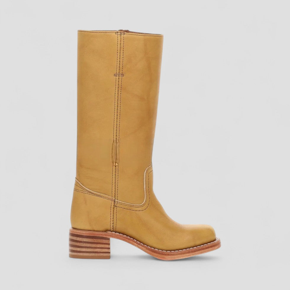 Classic Western Mid Heel Leather Boots