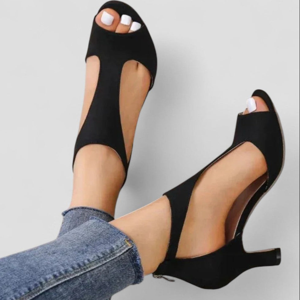 Open Toe Cutout Heeled Sandals