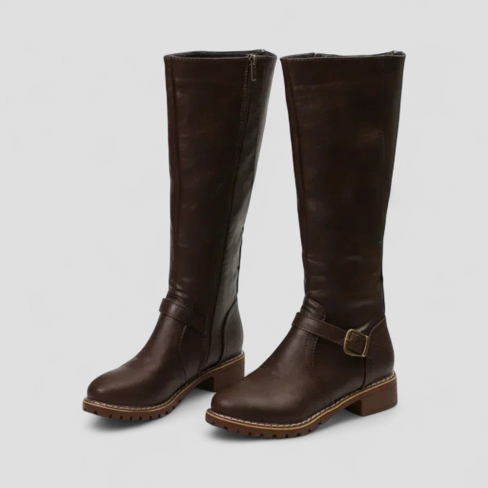 Tall Buckle Detail Riding Boots